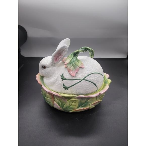 FITZ & FLOYD "Le Lapin" Large Oval Covered Vegetable bowl - Picture 4 of 10